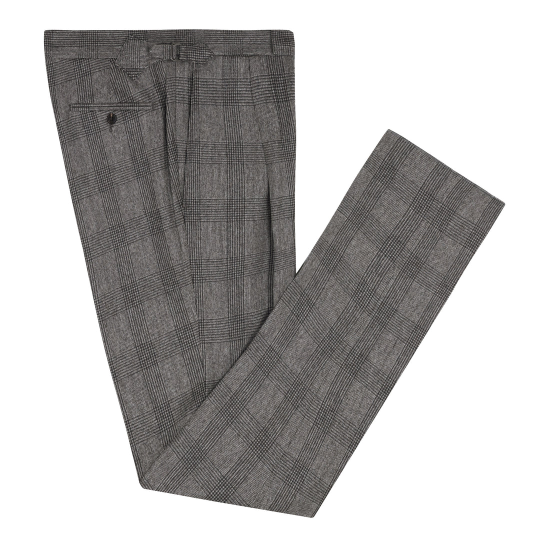 Duke Brown Check Wool Flannel Trousers