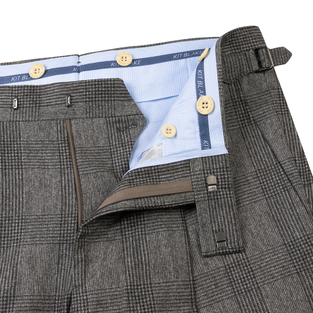 Duke Brown Check Wool Flannel Trousers