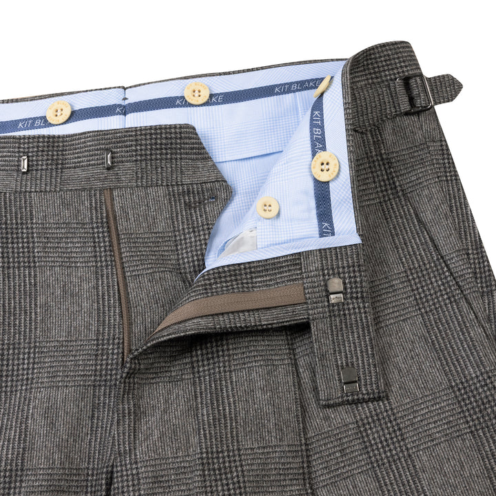 Duke Brown Check Wool Flannel Trousers