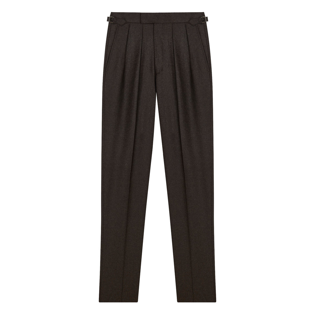 Grant Brown Flannel Wool Flannel trousers-Kit Blake-savilerowtrousers