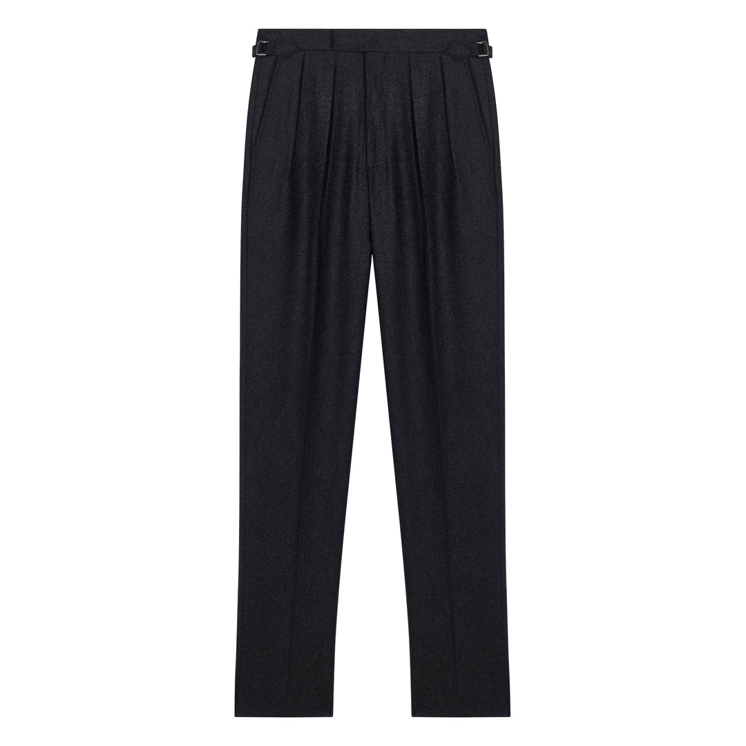 Grant Charcoal Wool Flannel trousers-Kit Blake-savilerowtrousers