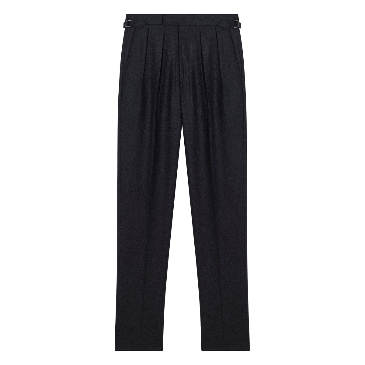 The Grant charcoal flannel trousers, front view
