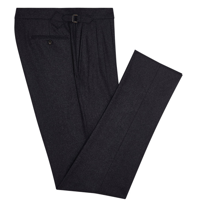 Grant Charcoal Wool Flannel trousers-Kit Blake-savilerowtrousers