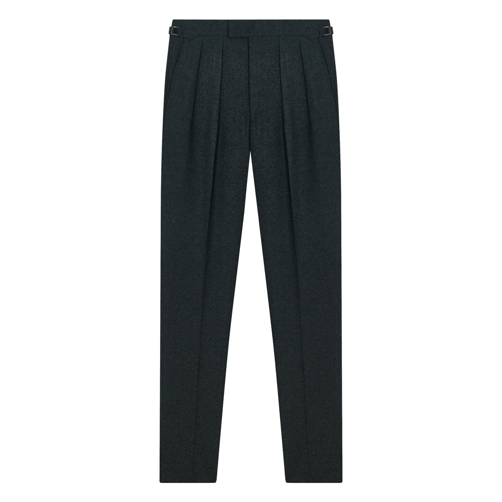 Grant Dark Green Wool Flannel trousers-Kit Blake-savilerowtrousers