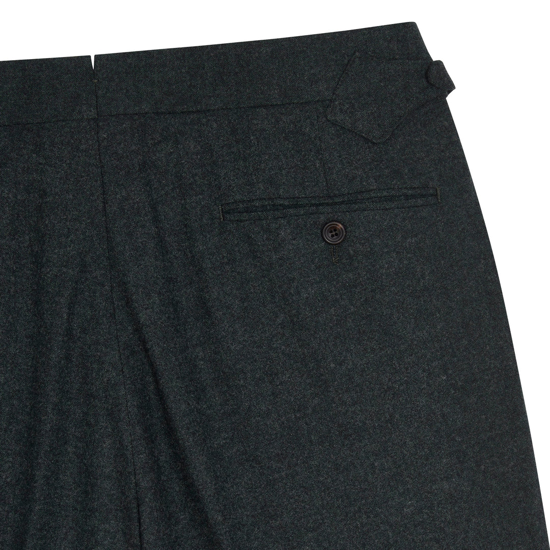 Grant Dark Green Wool Flannel trousers-Kit Blake-savilerowtrousers