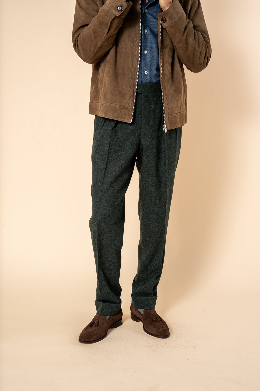 Grant Dark Green Wool Flannel Trousers