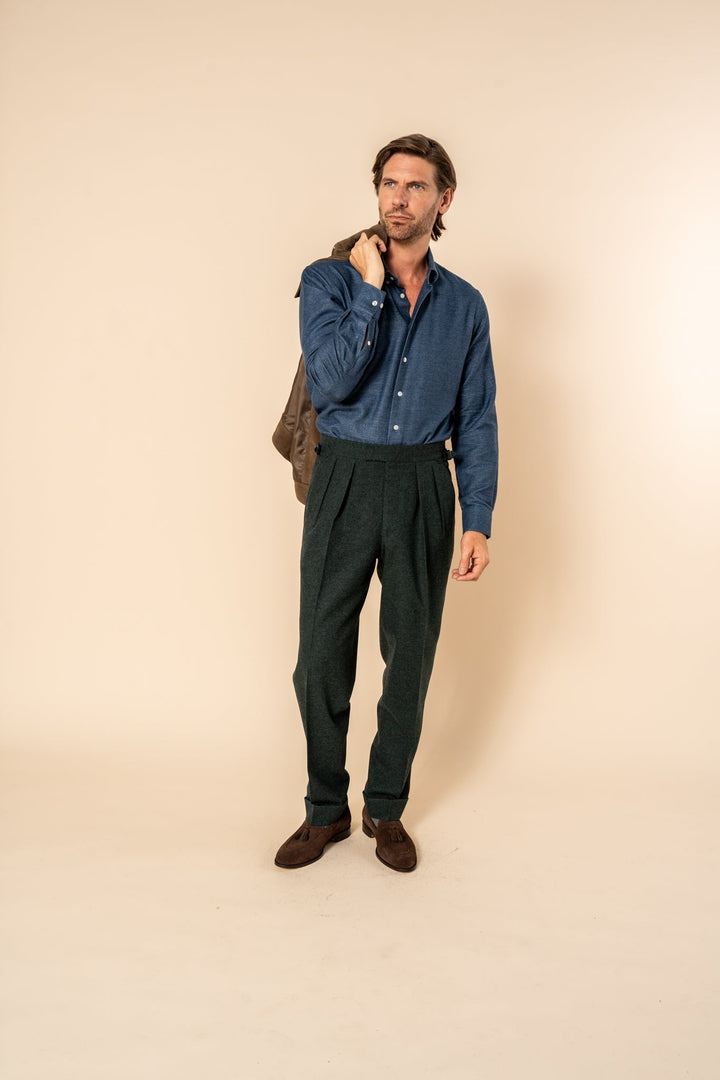 Grant Dark Green Wool Flannel Trousers