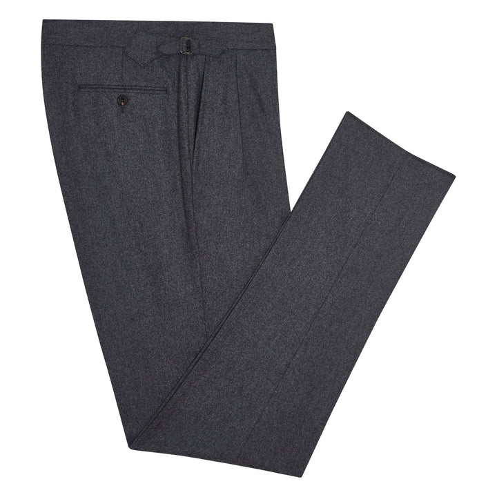 Grant Dark Grey Wool Flannel trousers-Kit Blake-savilerowtrousers