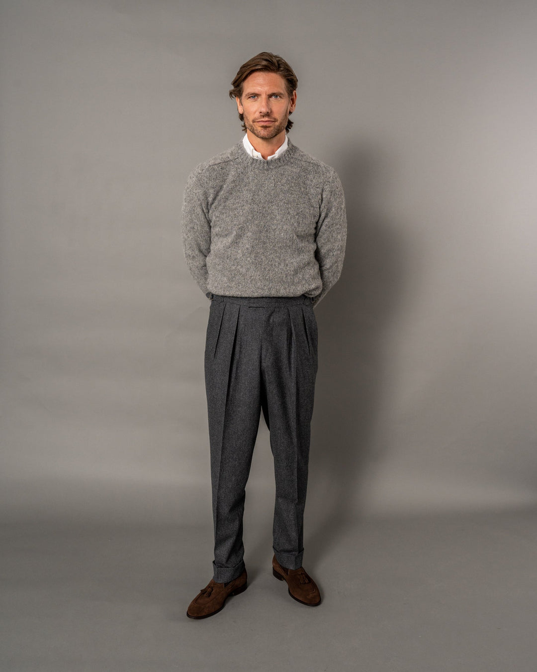 Grant Dark Grey Wool Flannel Trousers