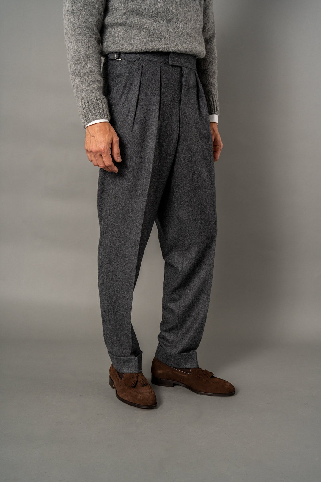 Grant Dark Grey Wool Flannel Trousers