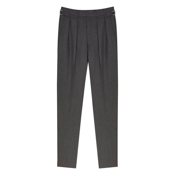 Grant Dark Grey Wool Flannel Trousers-grant-Kit Blake-Savile Row Trousers