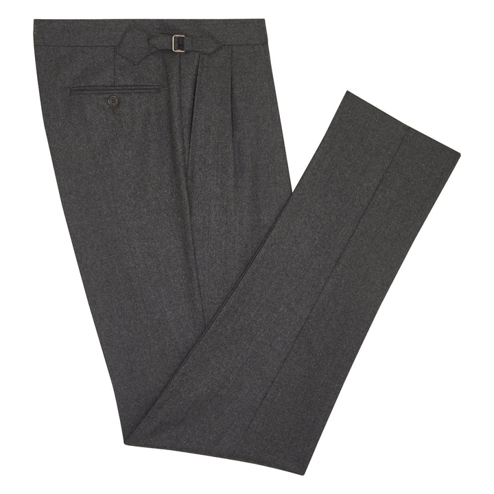 Grant Dark Grey Wool Flannel Trousers-grant-Kit Blake-Savile Row Trousers