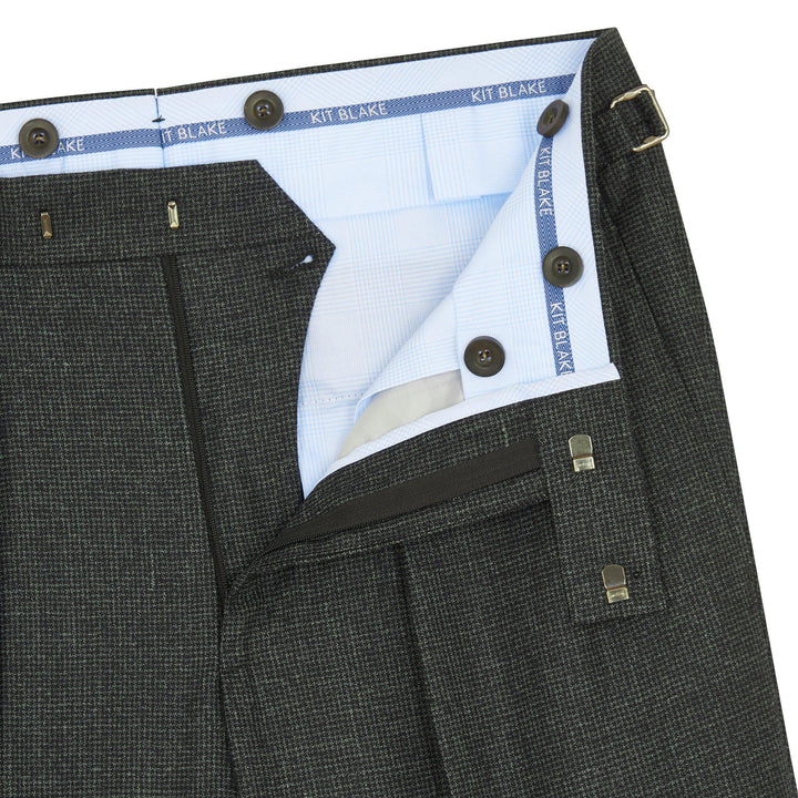 Grant Dark Navy and Grey Houndstooth Wool Trousers-Grant-Kit Blake-Savile Row Trousers