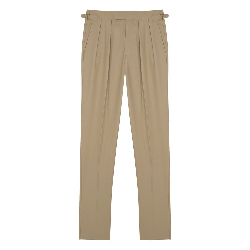 Grant Light Beige Cotton Twill Trousers-Kit Blake-savilerowtrousers