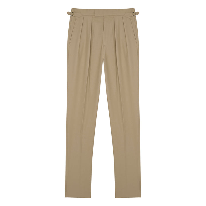 Grant Light Beige Cotton Twill Trousers-Kit Blake-savilerowtrousers