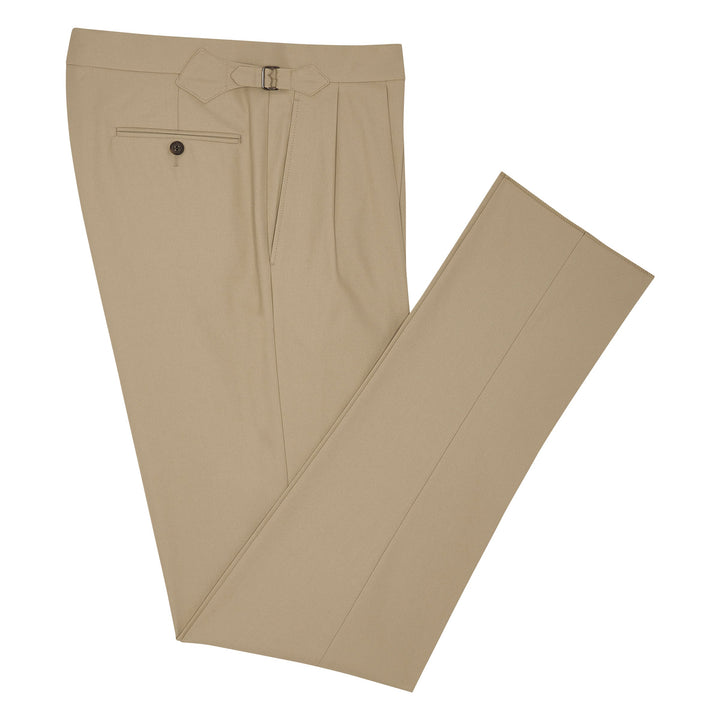 Grant Light Beige Cotton Twill Trousers-Kit Blake-savilerowtrousers