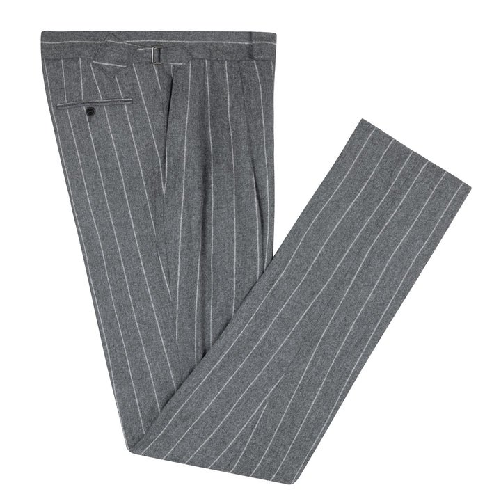 Grant Mid-Grey Wide Chalkstripe Wool Flannel Trousers-Kit Blake
