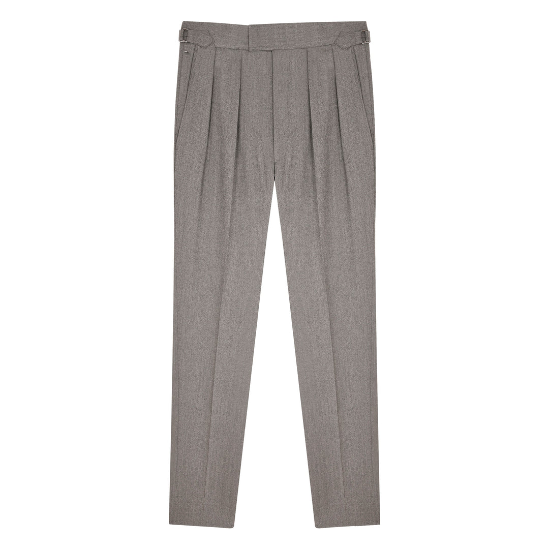 Grant Mid Grey Wool Cashmere Flannel Trousers-Grant-Kit Blake