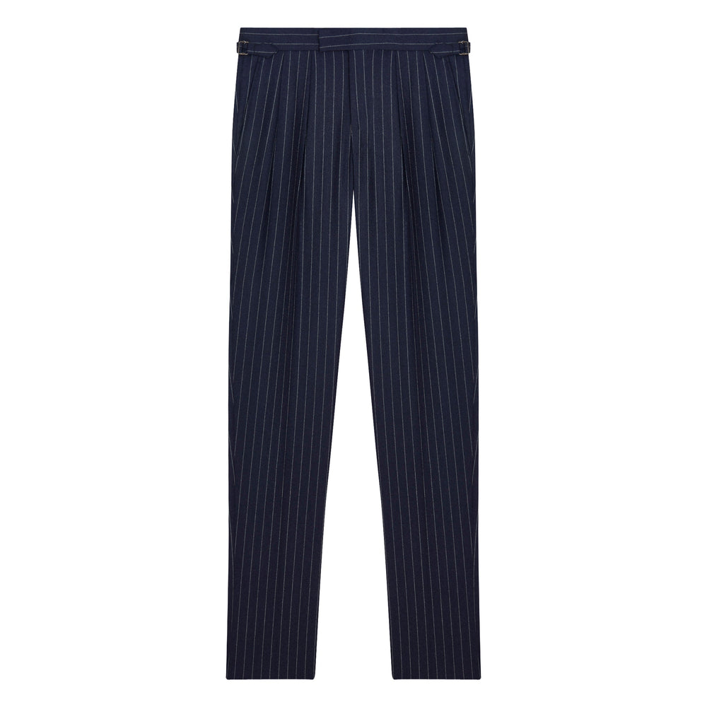 Grant Navy Chalkstripe Wool Flannel trousers-Kit Blake-savilerowtrousers