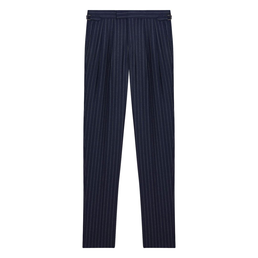 Grant Navy Chalkstripe Wool Flannel trousers-Kit Blake-savilerowtrousers