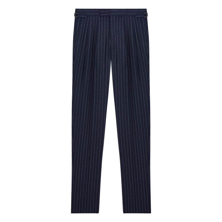 Grant Navy Chalkstripe Wool Flannel trousers-Kit Blake-savilerowtrousers