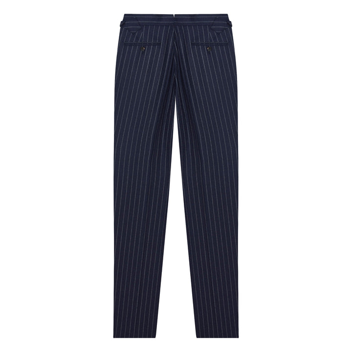 Grant Navy Chalkstripe Wool Flannel trousers-Kit Blake-savilerowtrousers