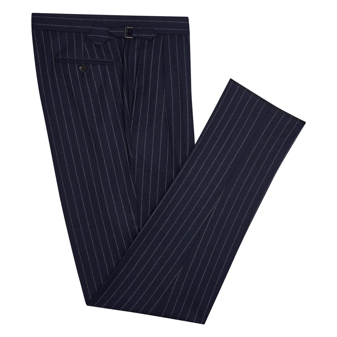 Grant Navy Chalkstripe Wool Flannel trousers-Kit Blake-savilerowtrousers