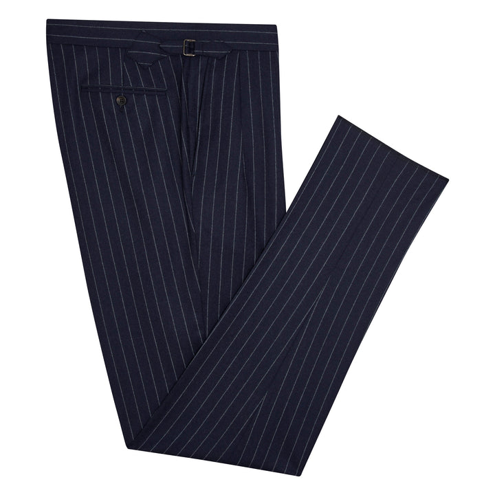 Grant Navy Chalkstripe Wool Flannel trousers-Kit Blake-savilerowtrousers