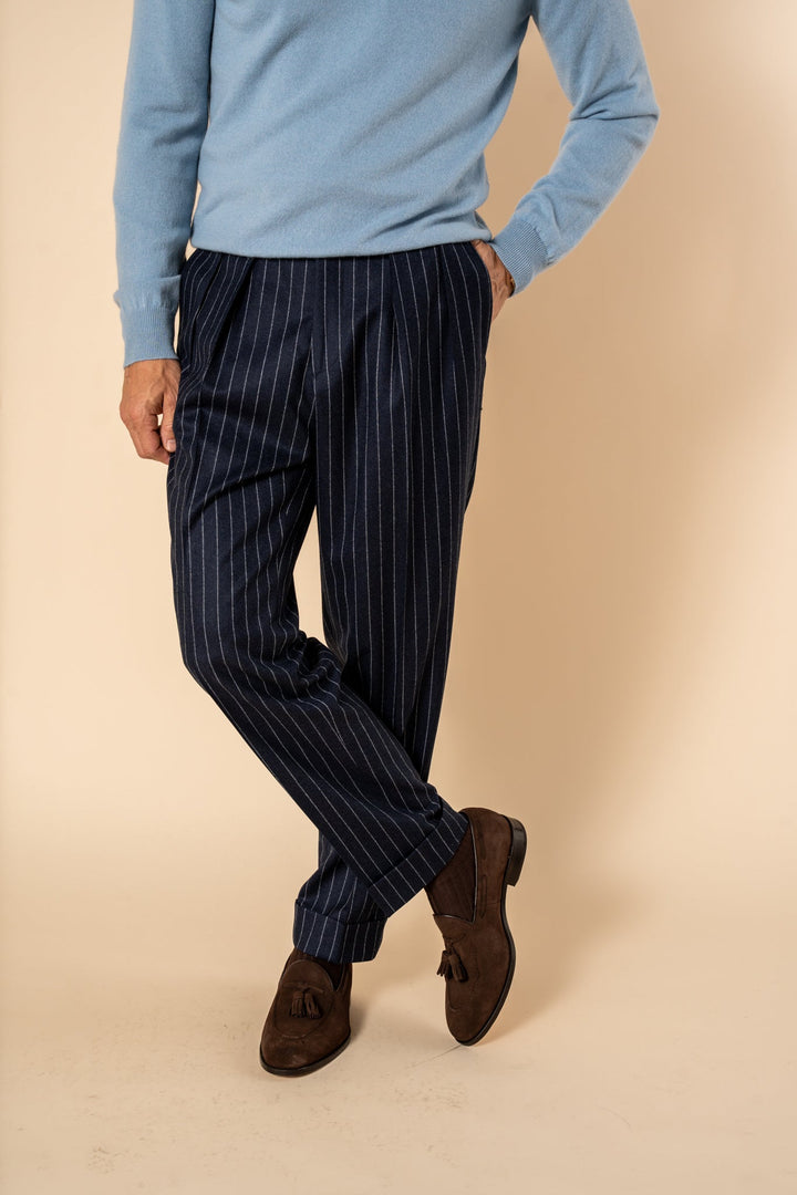 Grant Navy Chalkstripe Wool Flannel Trousers