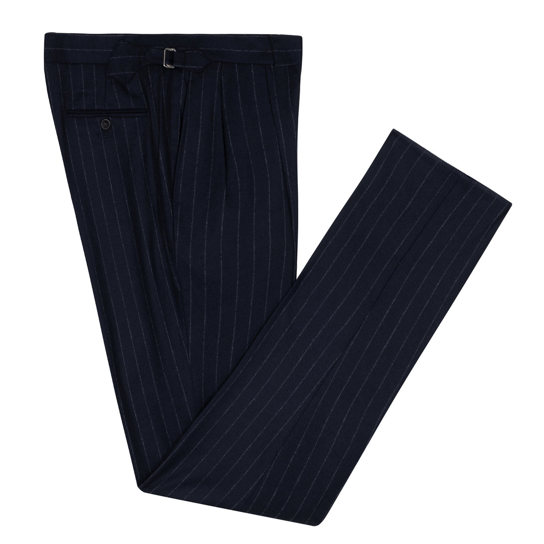 Grant Navy Chalkstripe Wool Flannel Trousers-Kit Blake