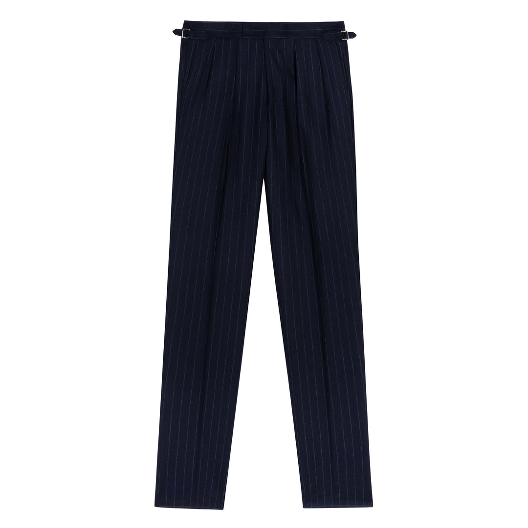 Grant Navy Chalkstripe Wool Flannel Trousers-Kit Blake