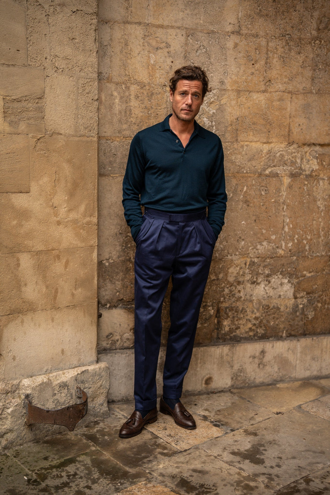 Grant Navy Cotton Trousers-Grant-Kit Blake