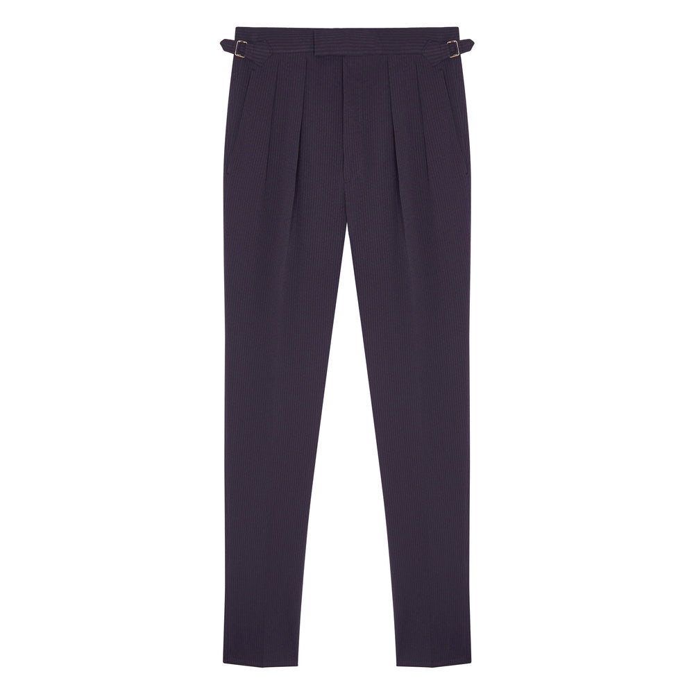 Grant Navy Seersucker Cotton Trousers-Grant-Kit Blake