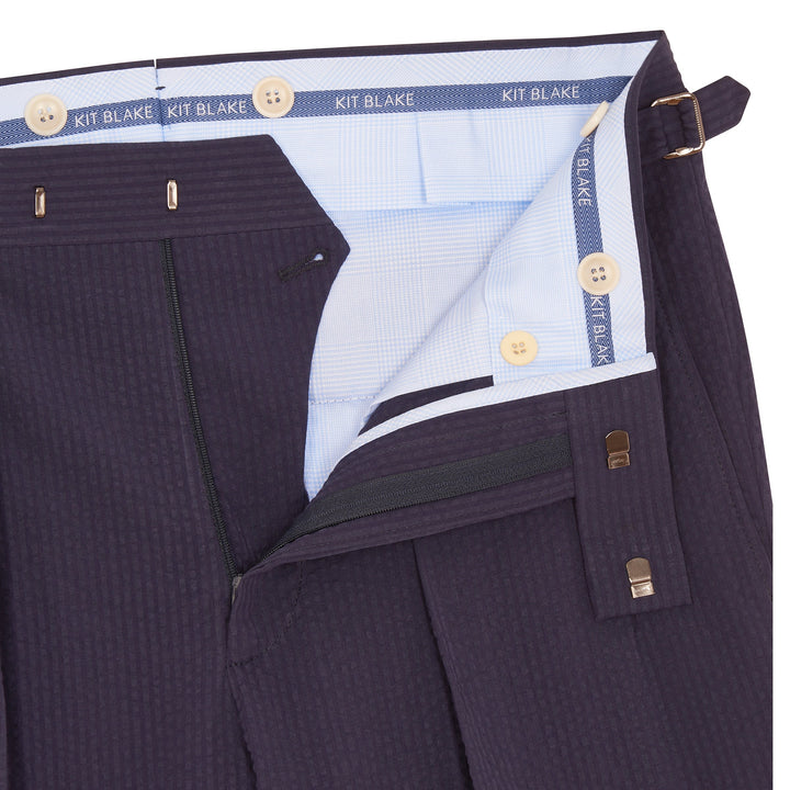 Grant Navy Seersucker Cotton Trousers-Grant-Kit Blake