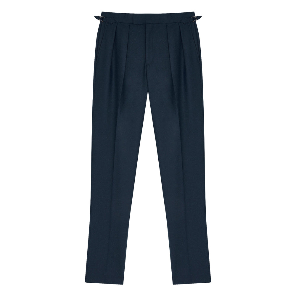 Grant Navy Wool Flannel Trousers-Grant-Kit Blake-Savile Row Trousers