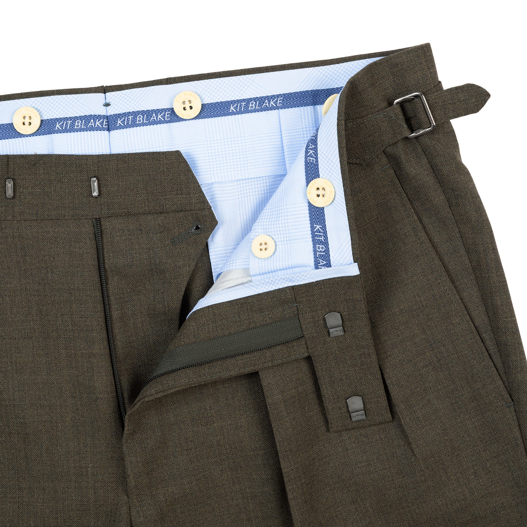 Grant Olive Fox Brothers Wool Trousers – Kit Blake