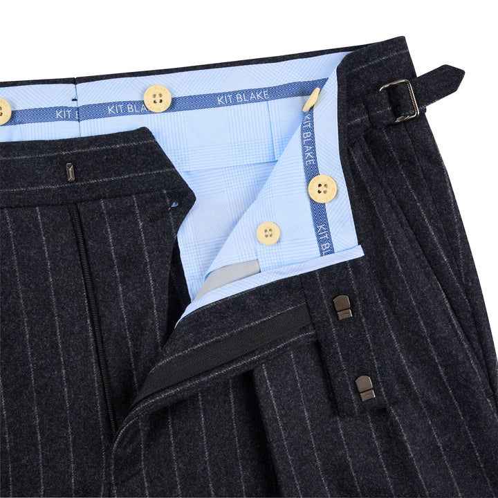 Grant Dark Grey Chalkstripe Wool Flannel