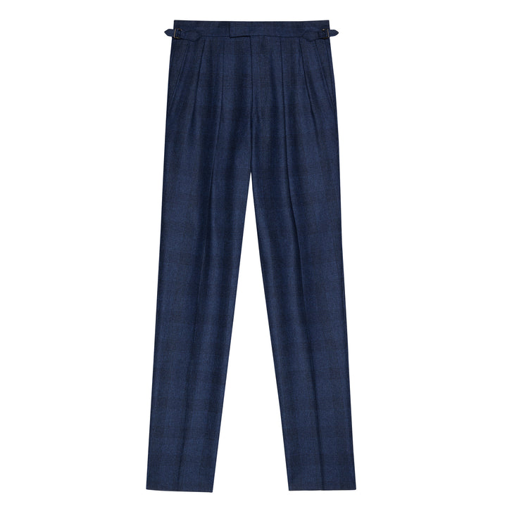 Grant Navy Check Wool Flannel Trousers