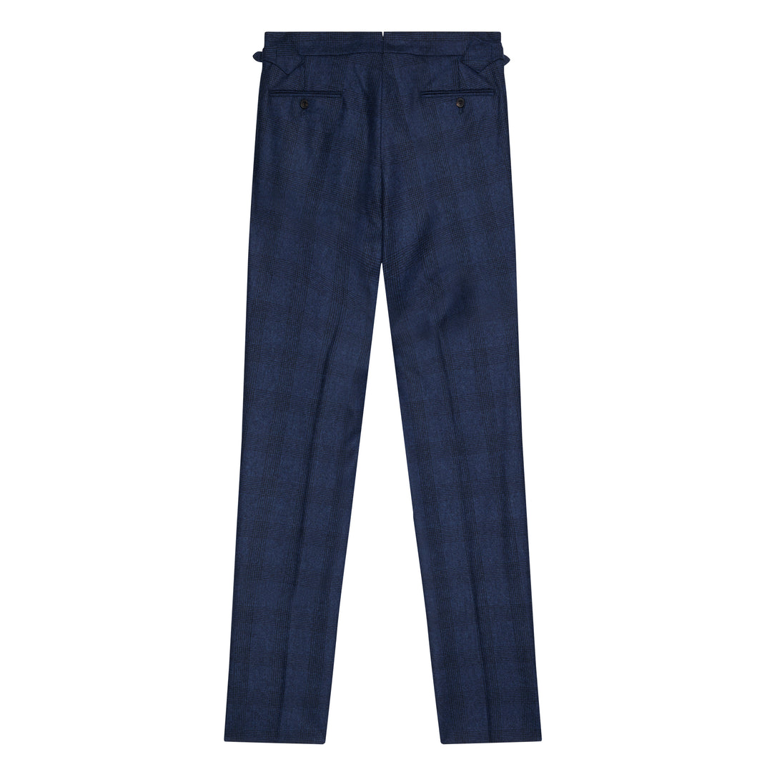 Grant Navy Check Wool Flannel Trousers