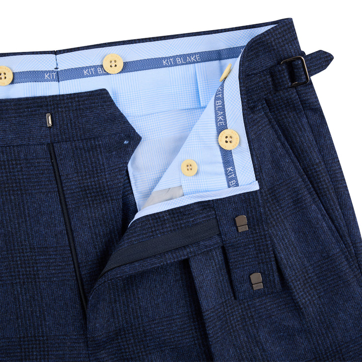 Grant Navy Check Wool Flannel Trousers