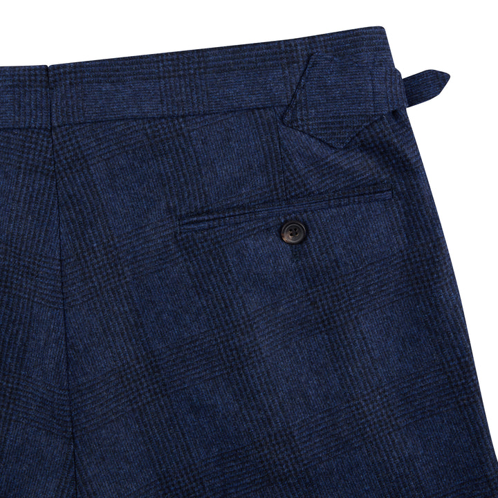 Grant Navy Check Wool Flannel Trousers