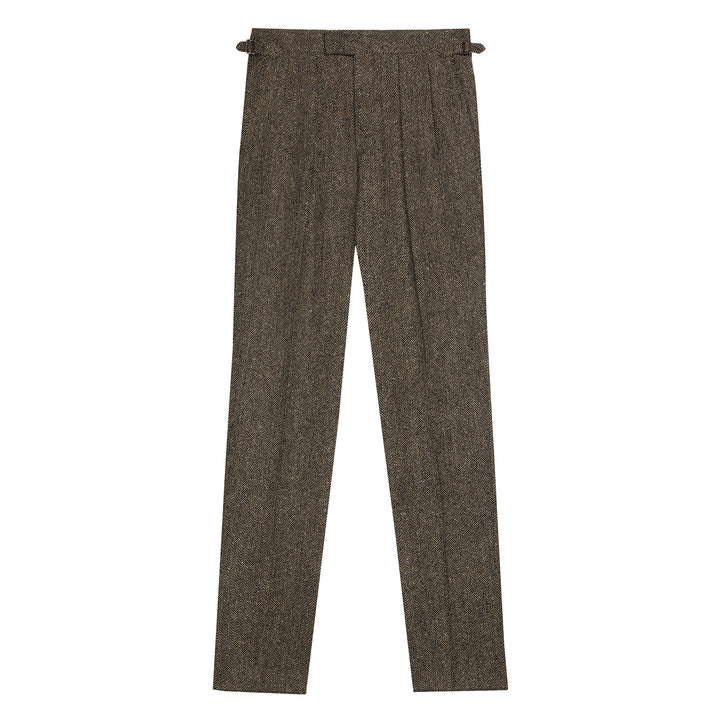 Grant Brown Herringbone Wool Tweed Trousers