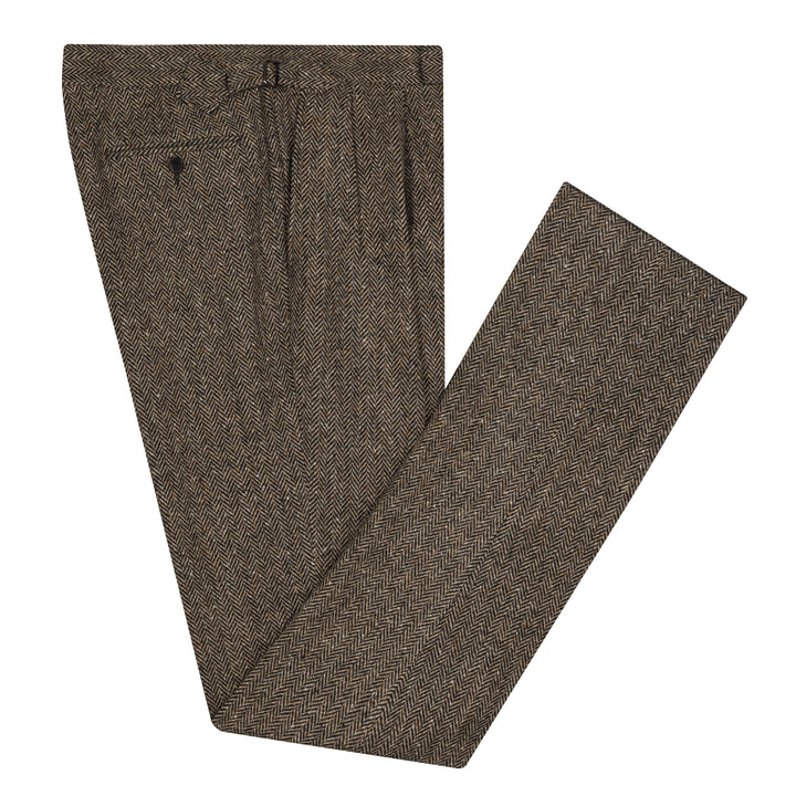 Grant Brown Herringbone Wool Tweed Trousers