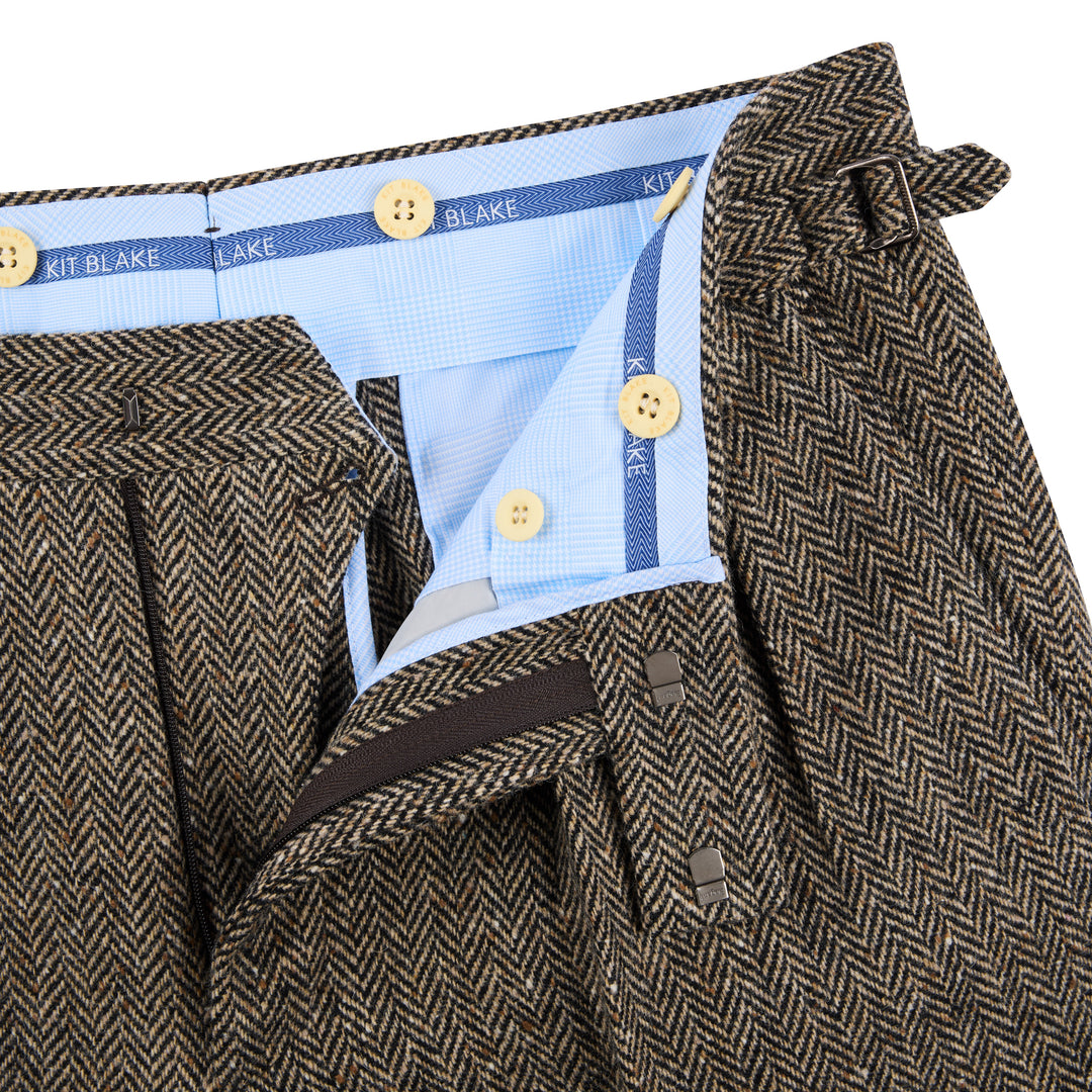 Grant Brown Herringbone Wool Tweed Trousers