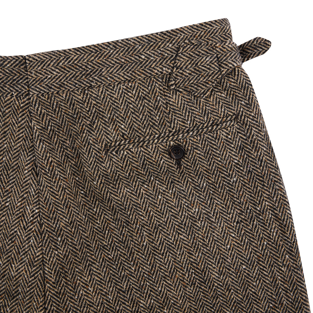 Grant Brown Herringbone Wool Tweed Trousers