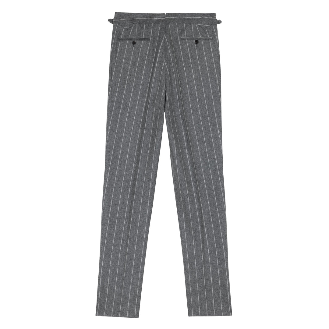 Grant Mid-Grey Wide Chalkstripe Wool Flannel Trousers