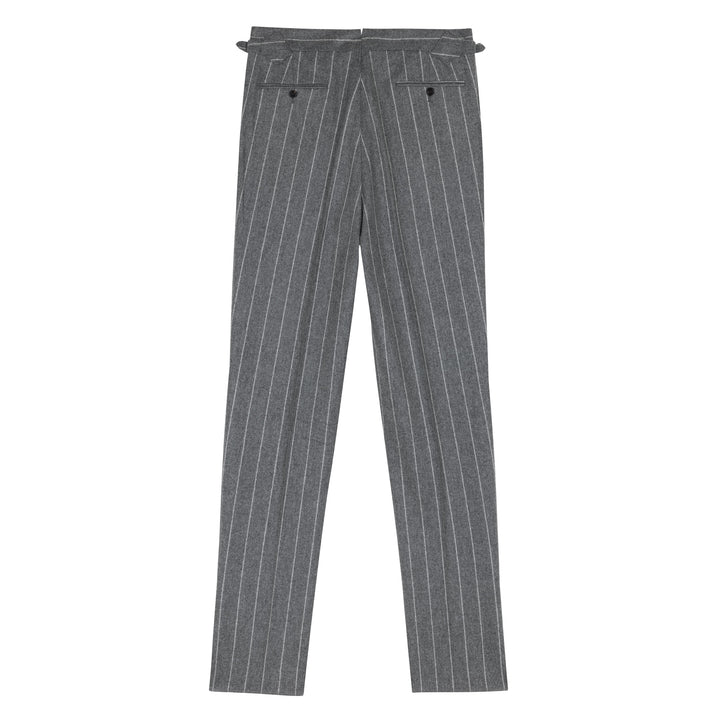 Grant Mid-Grey Wide Chalkstripe Wool Flannel Trousers