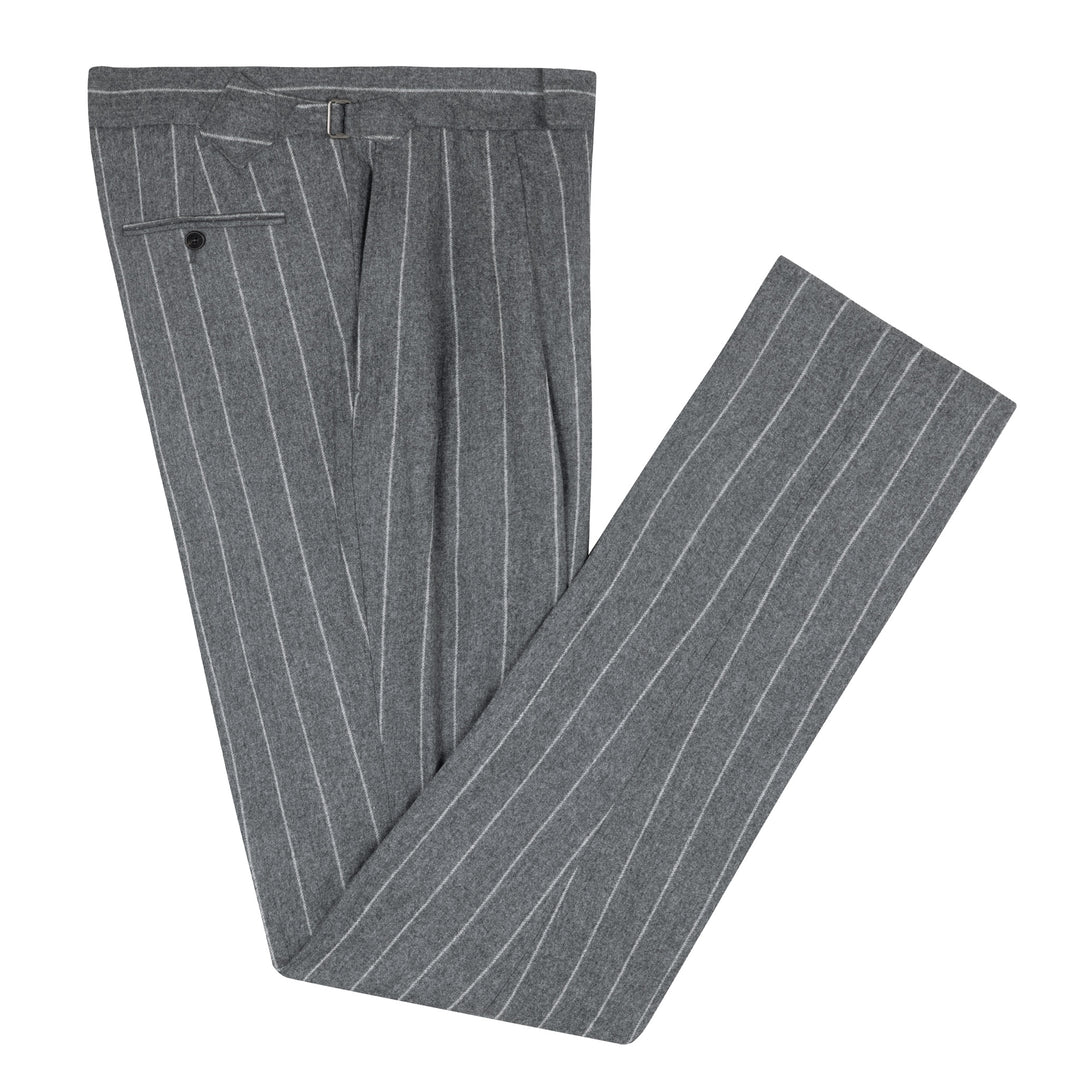 Grant Mid-Grey Wide Chalkstripe Wool Flannel Trousers