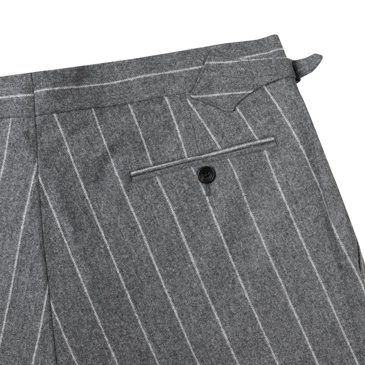 Grant Mid-Grey Wide Chalkstripe Wool Flannel Trousers