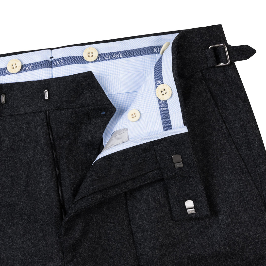 Grant Charcoal Fox Brothers Wool Flannel Trousers